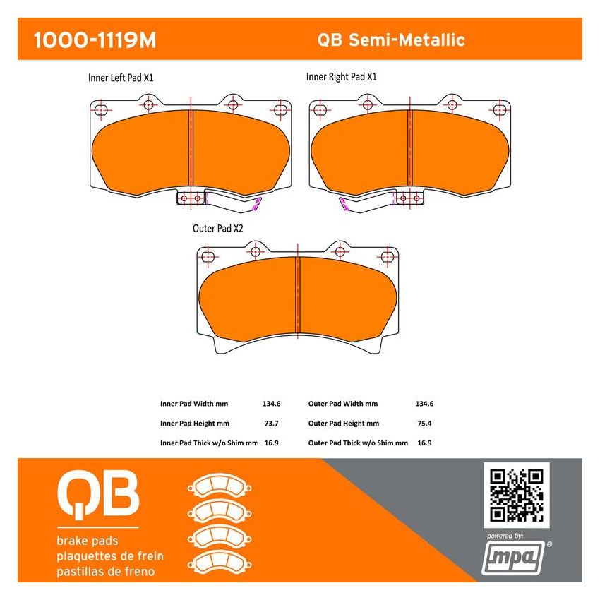 MPA 1000-1119M QB Semi-Metallic Brake Pads