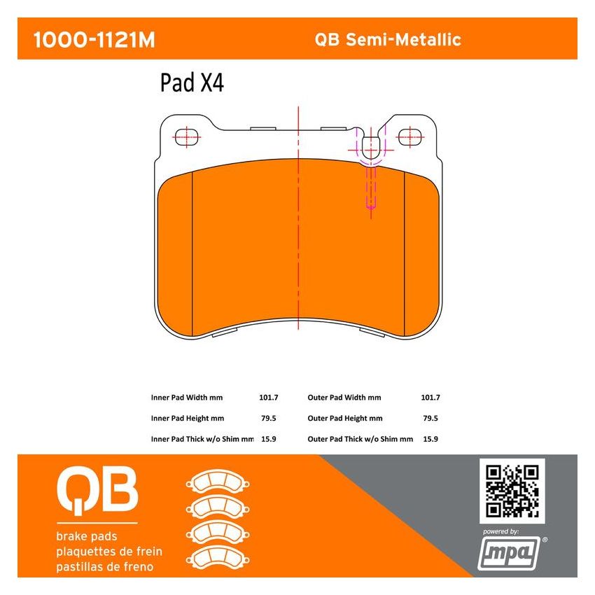 MPA 1000-1121M QB Semi-Metallic Brake Pads