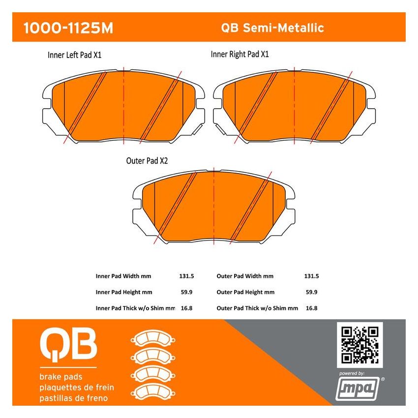 MPA 1000-1125M QB Semi-Metallic Brake Pads