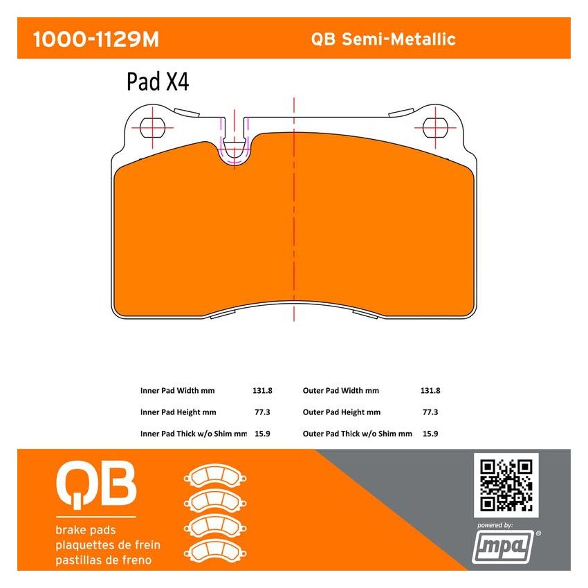 MPA 1000-1129M QB Semi-Metallic Brake Pads
