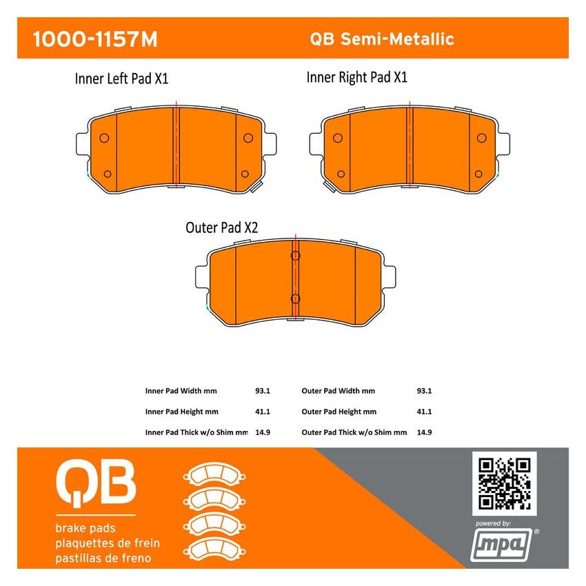 MPA 1000-1157M QB Semi-Metallic Brake Pads