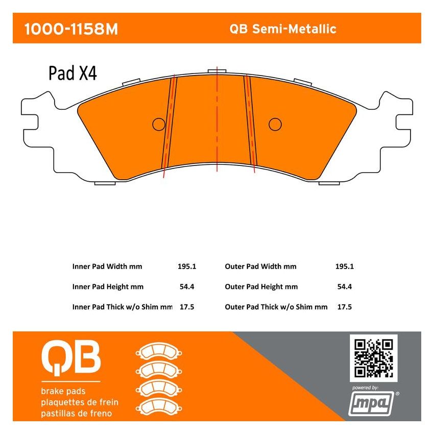 MPA 1000-1158M QB Semi-Metallic Brake Pads