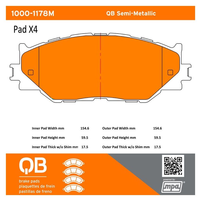 MPA 1000-1178M QB Semi-Metallic Brake Pads