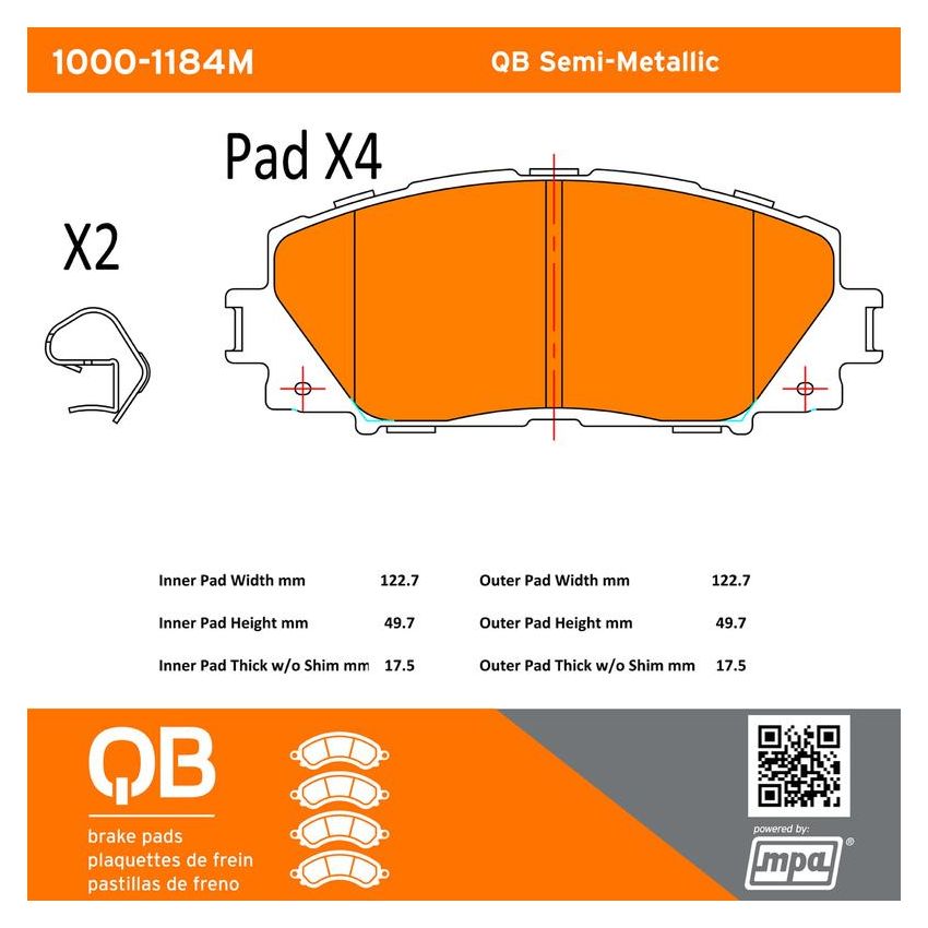 MPA 1000-1184M QB Semi-Metallic Brake Pads