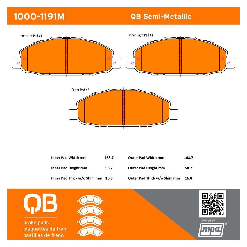 MPA 1000-1191M QB Semi-Metallic Brake Pads