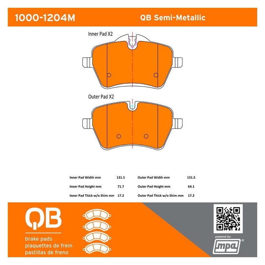 MPA 1000-1204M QB Semi-Metallic Brake Pads