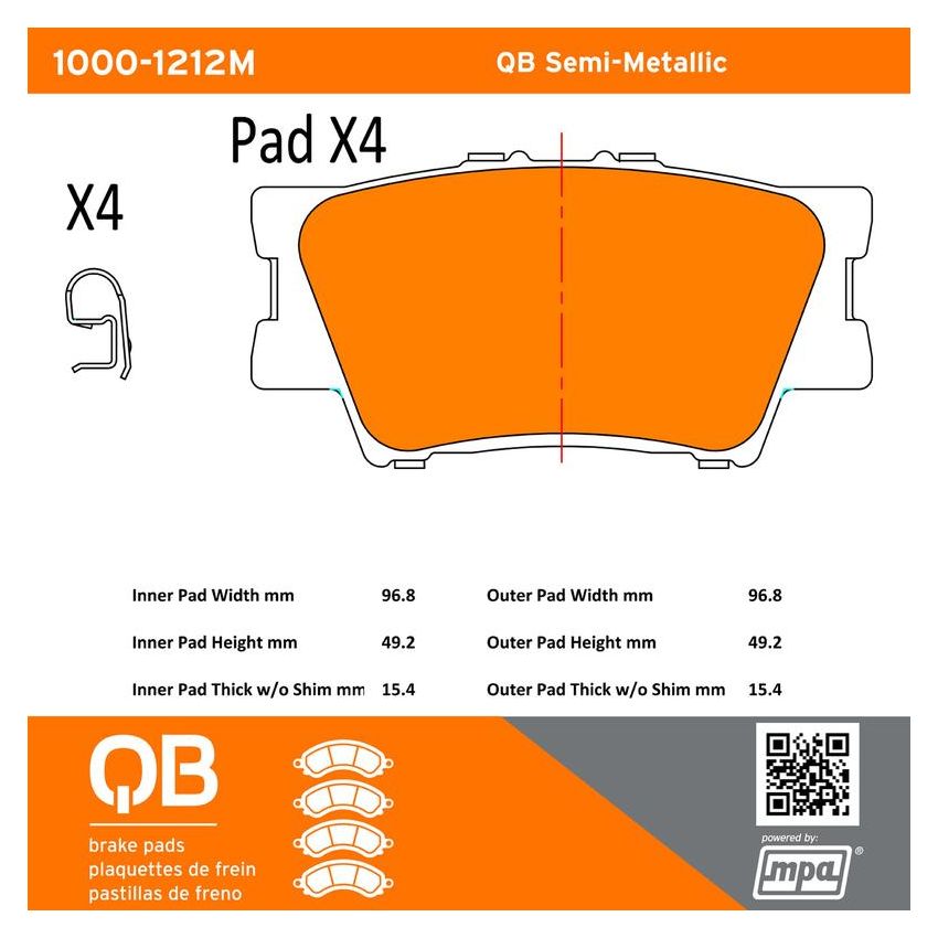 MPA 1000-1212M QB Semi-Metallic Brake Pads