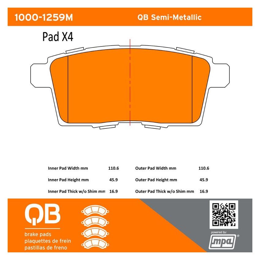 MPA 1000-1259M QB Semi-Metallic Brake Pads