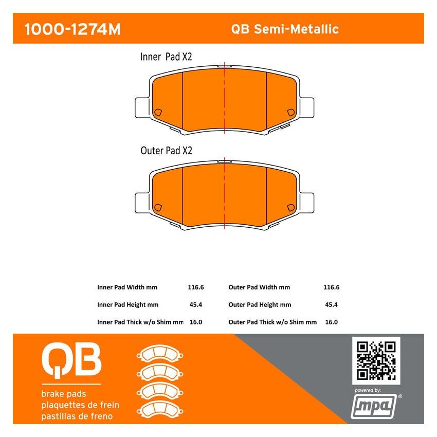 MPA 1000-1274M QB Semi-Metallic Brake Pads