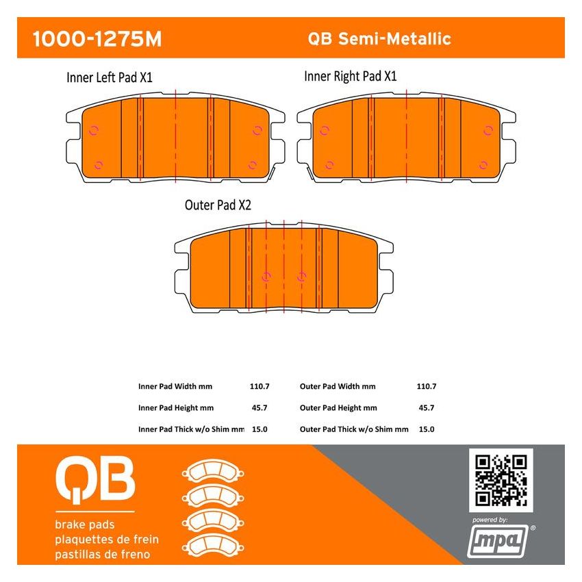 MPA 1000-1275M QB Semi-Metallic Brake Pads