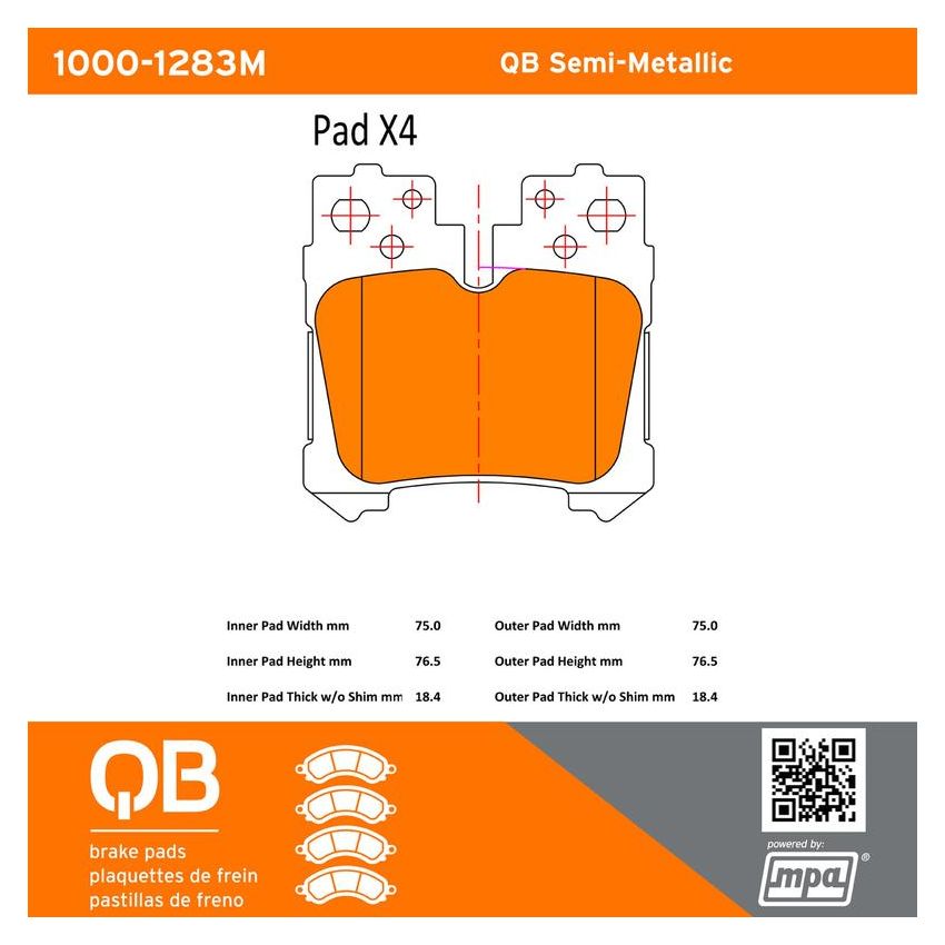 MPA 1000-1283M QB Semi-Metallic Brake Pads