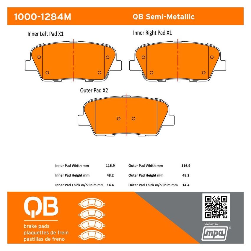 MPA 1000-1284M QB Semi-Metallic Brake Pads