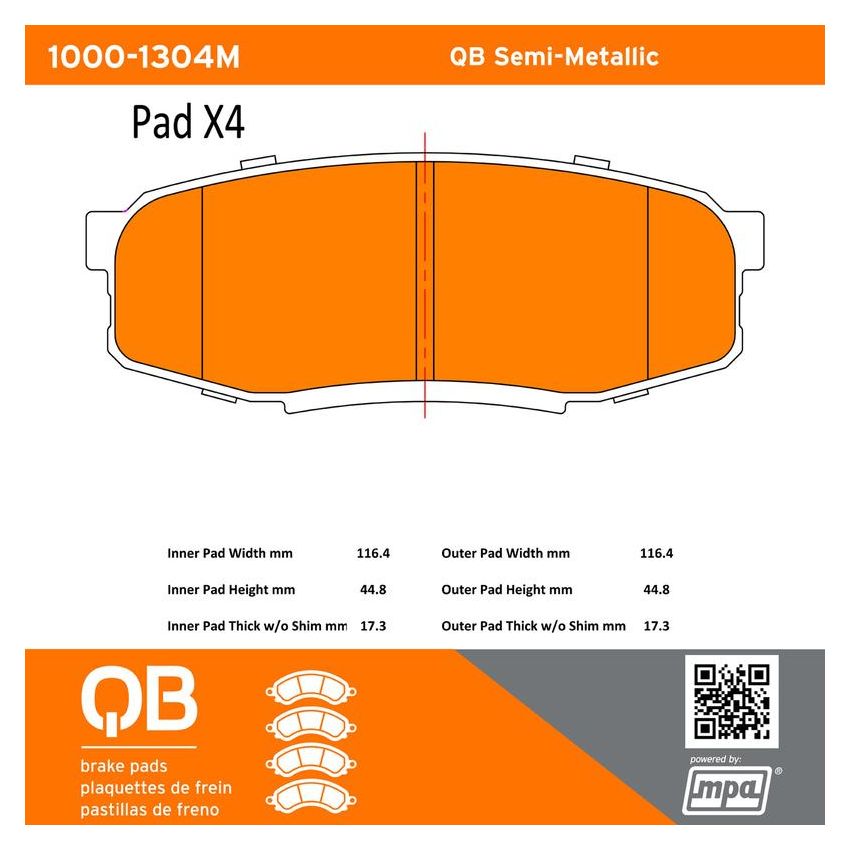 MPA 1000-1304M QB Semi-Metallic Brake Pads
