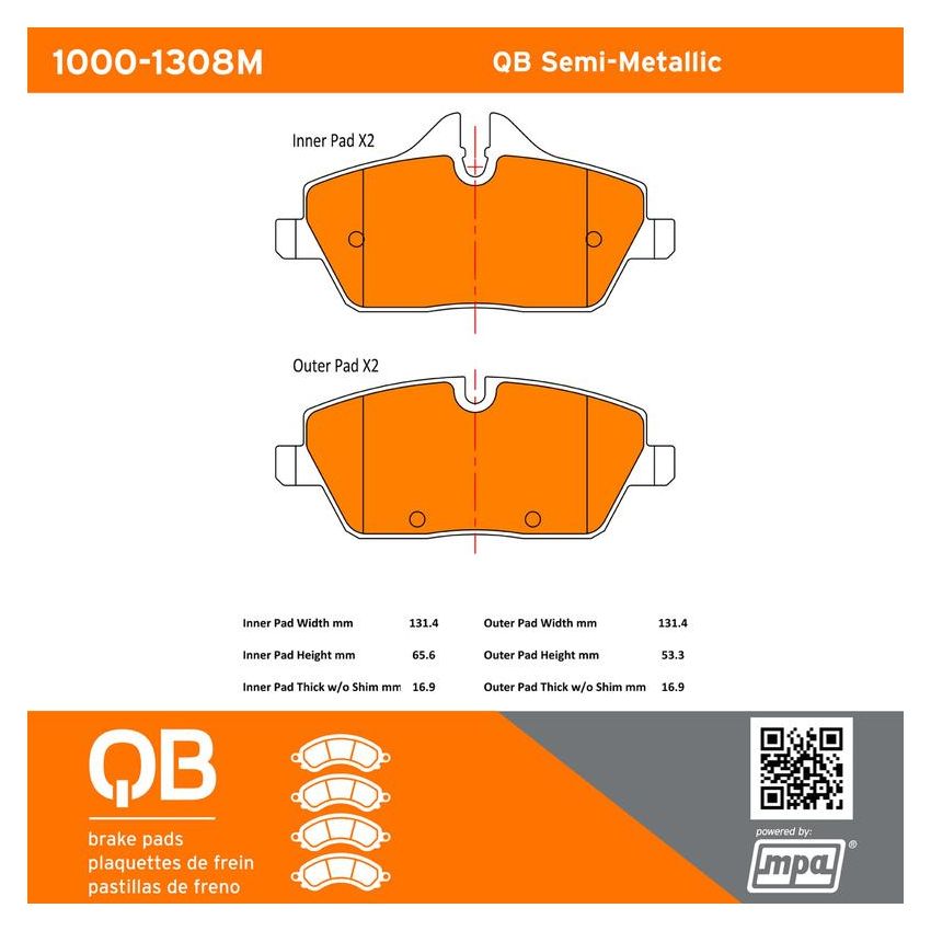 MPA 1000-1308M QB Semi-Metallic Brake Pads