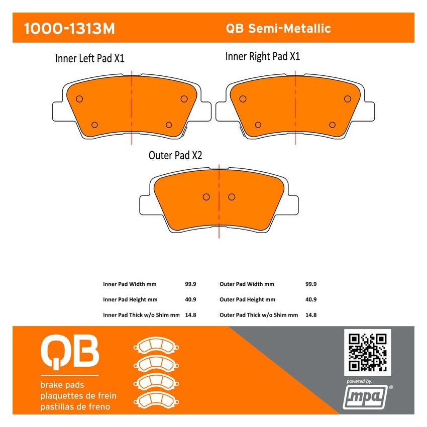 MPA 1000-1313M QB Semi-Metallic Brake Pads