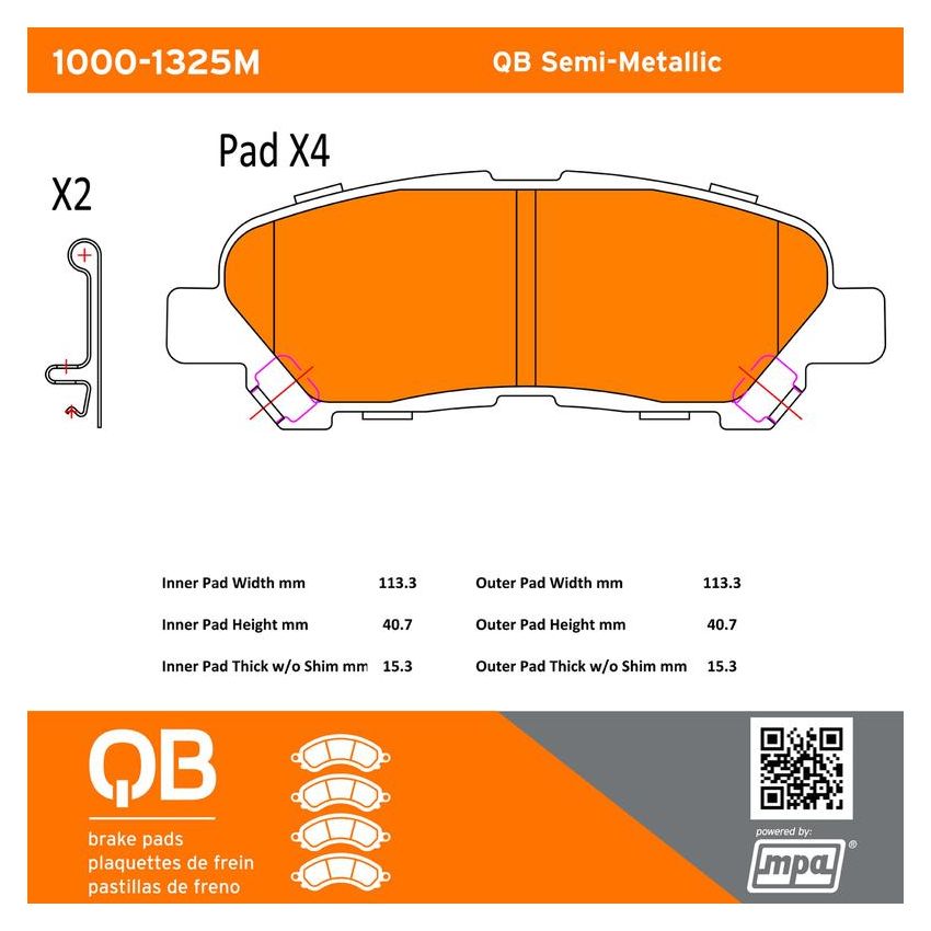 MPA 1000-1325M QB Semi-Metallic Brake Pads