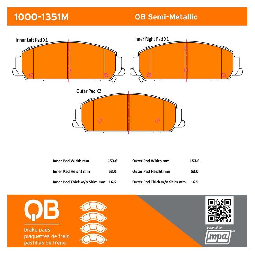 MPA 1000-1351M QB Semi-Metallic Brake Pads