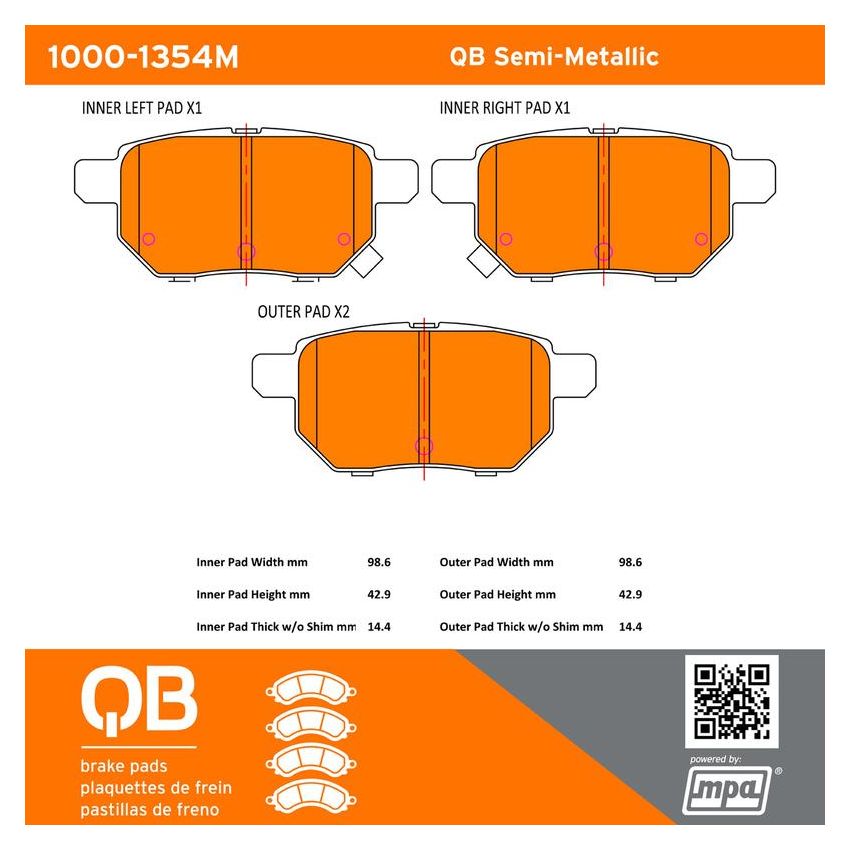 MPA 1000-1354M QB Semi-Metallic Brake Pads