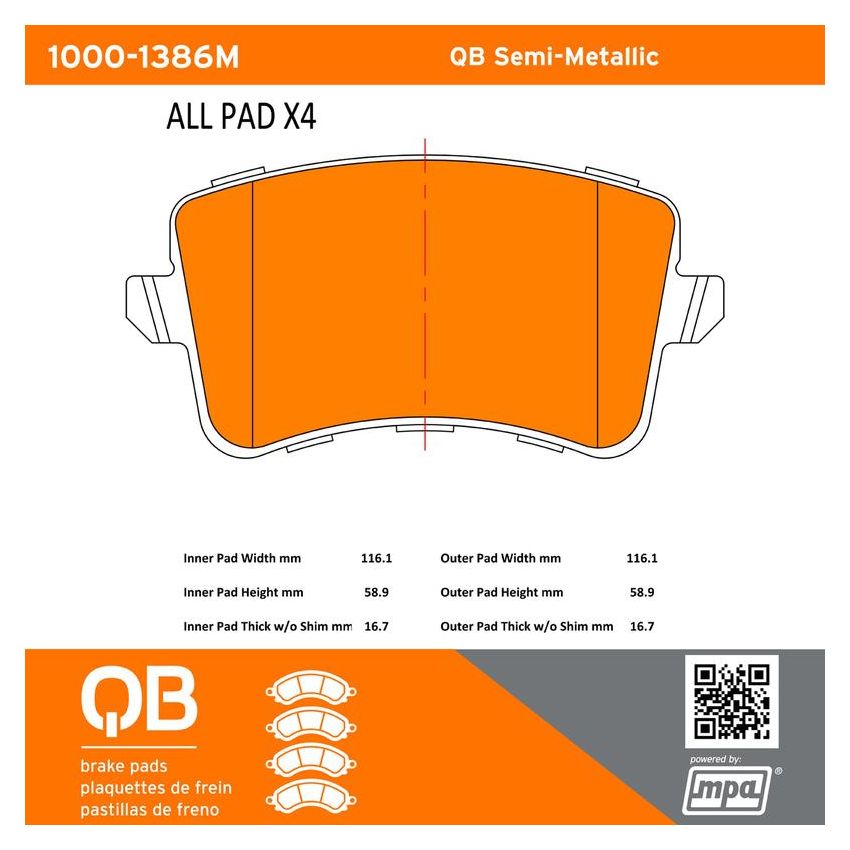 MPA 1000-1386M QB Semi-Metallic Brake Pads