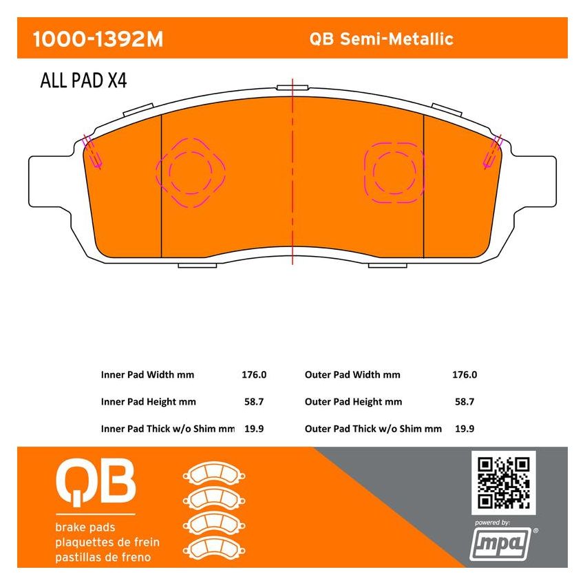 MPA 1000-1392M QB Semi-Metallic Brake Pads