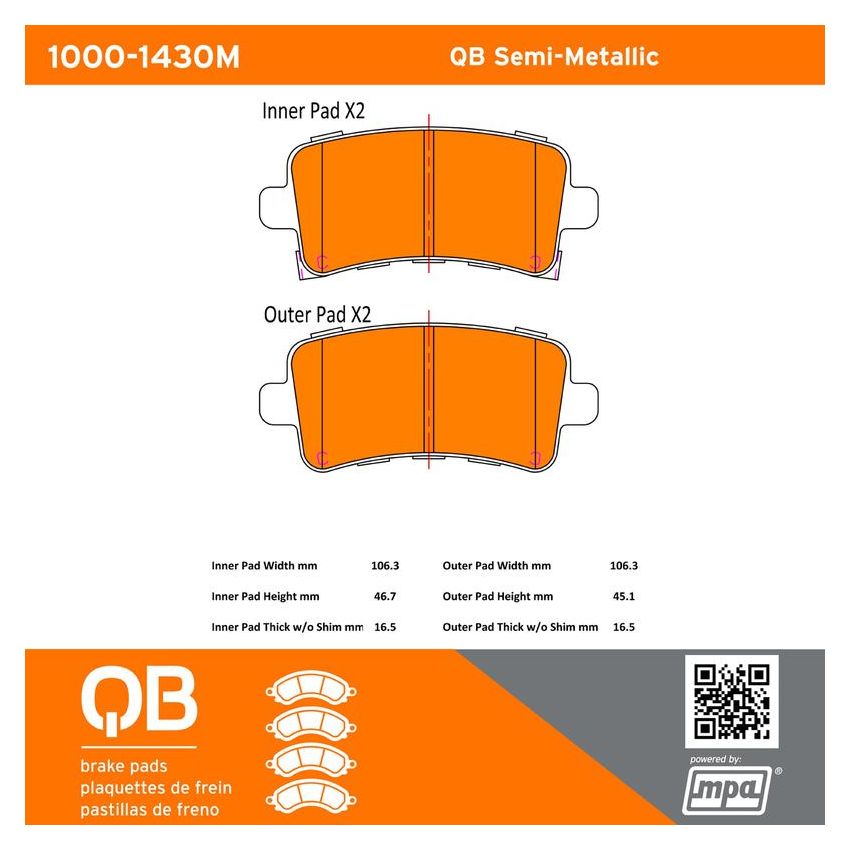 MPA 1000-1430M QB Semi-Metallic Brake Pads