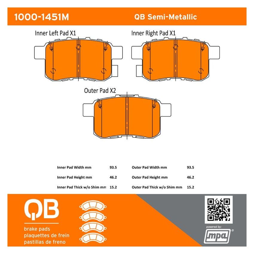MPA 1000-1451M QB Semi-Metallic Brake Pads
