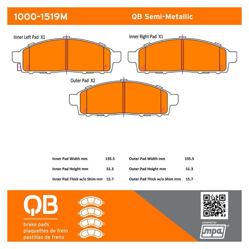 MPA 1000-1519M QB Semi-Metallic Brake Pads