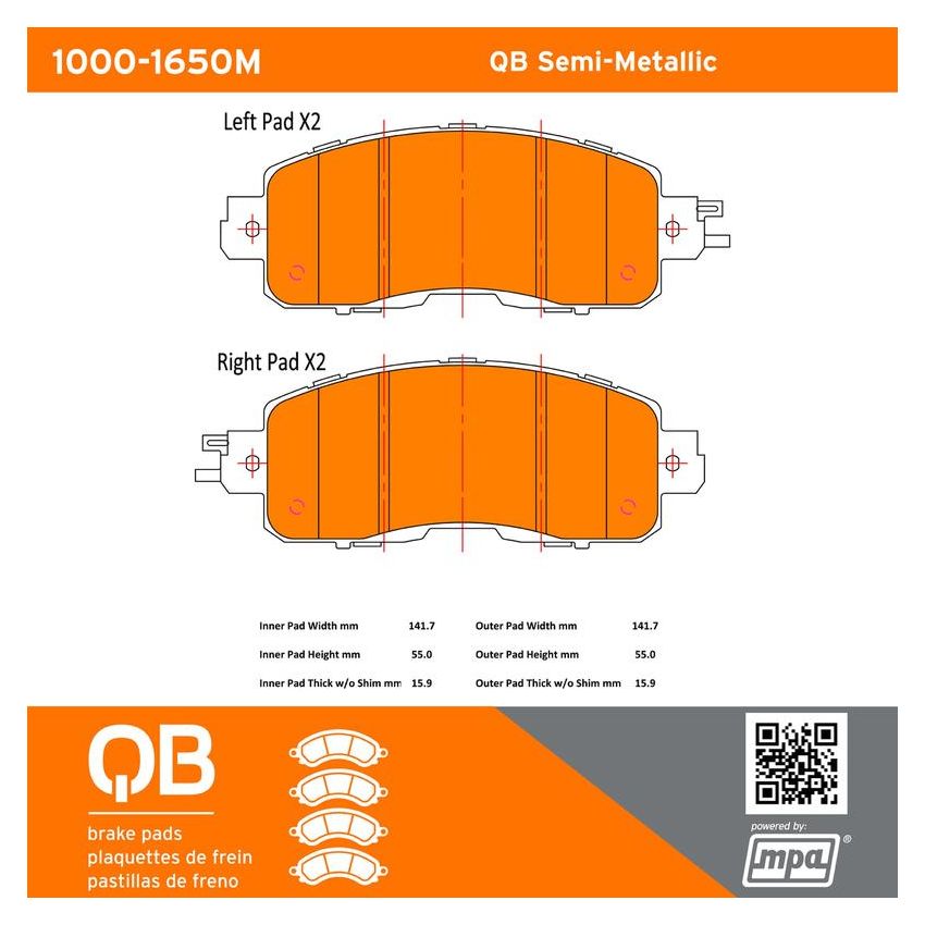MPA 1000-1650M QB Semi-Metallic Brake Pads