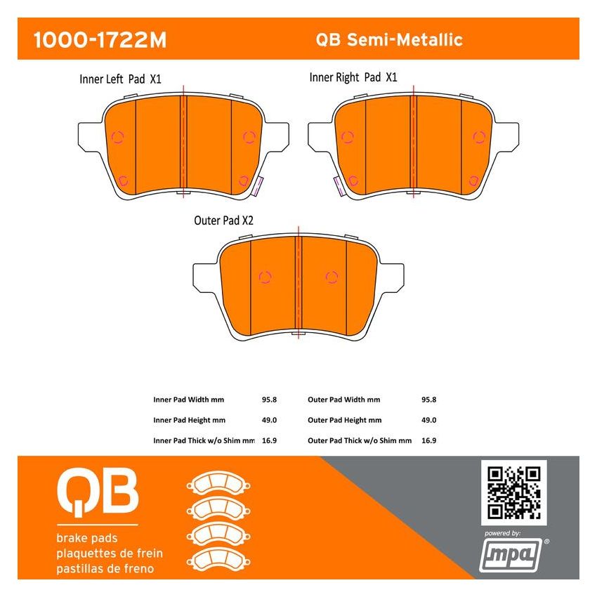 MPA 1000-1722M QB Semi-Metallic Brake Pads