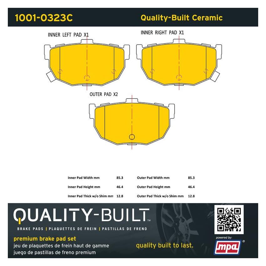 MPA 1001-0323C Quality-Built Premium Ceramic Brake Pads w/ Hardware