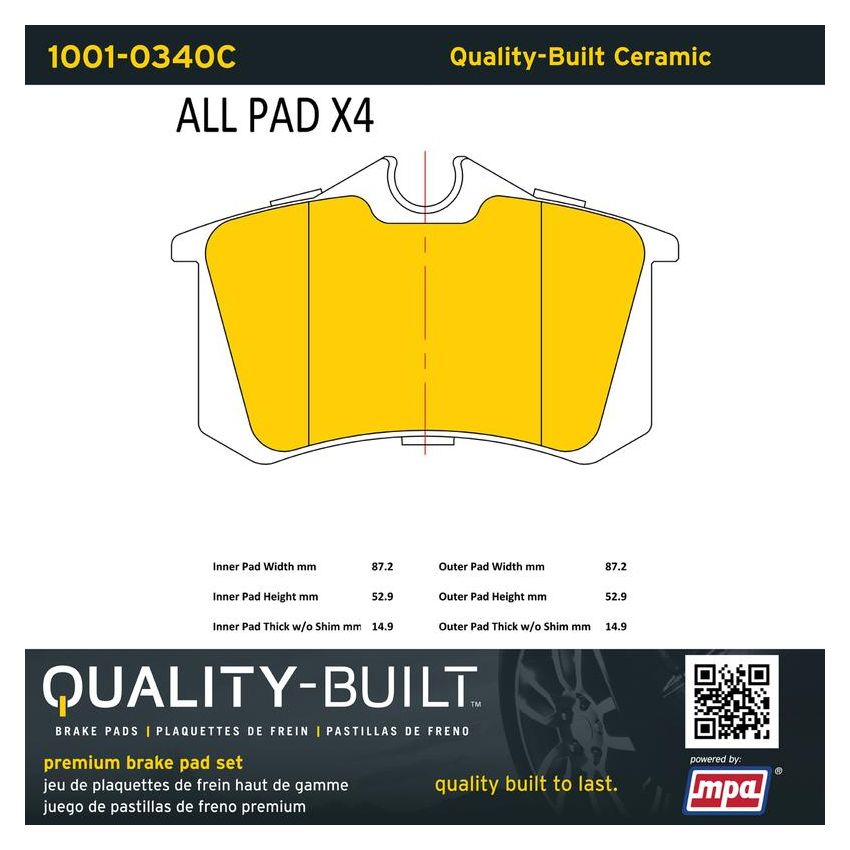 MPA 1001-0340C Quality-Built Premium Ceramic Brake Pads