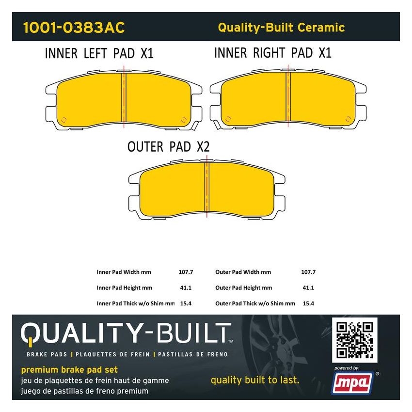 MPA 1001-0383AC Quality-Built Premium Ceramic Brake Pads w/ Hardware