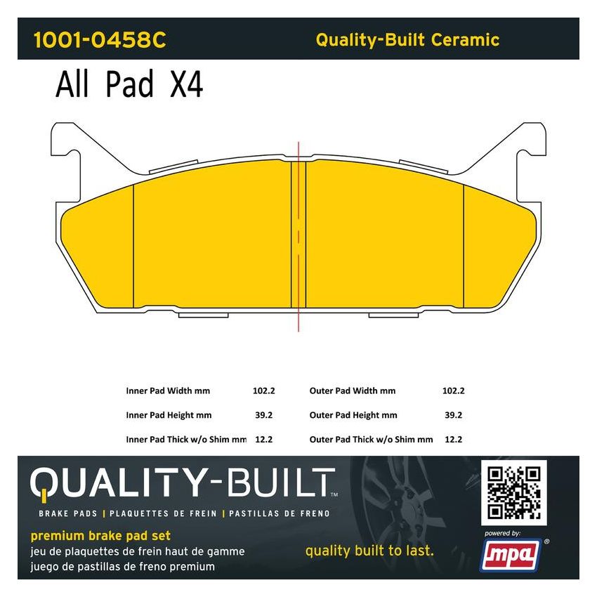 MPA 1001-0458C Quality-Built Premium Ceramic Brake Pads w/ Hardware