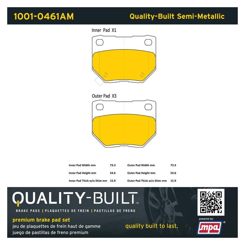 MPA 1001-0461AM Quality-Built Premium Semi-Metallic Brake Pads