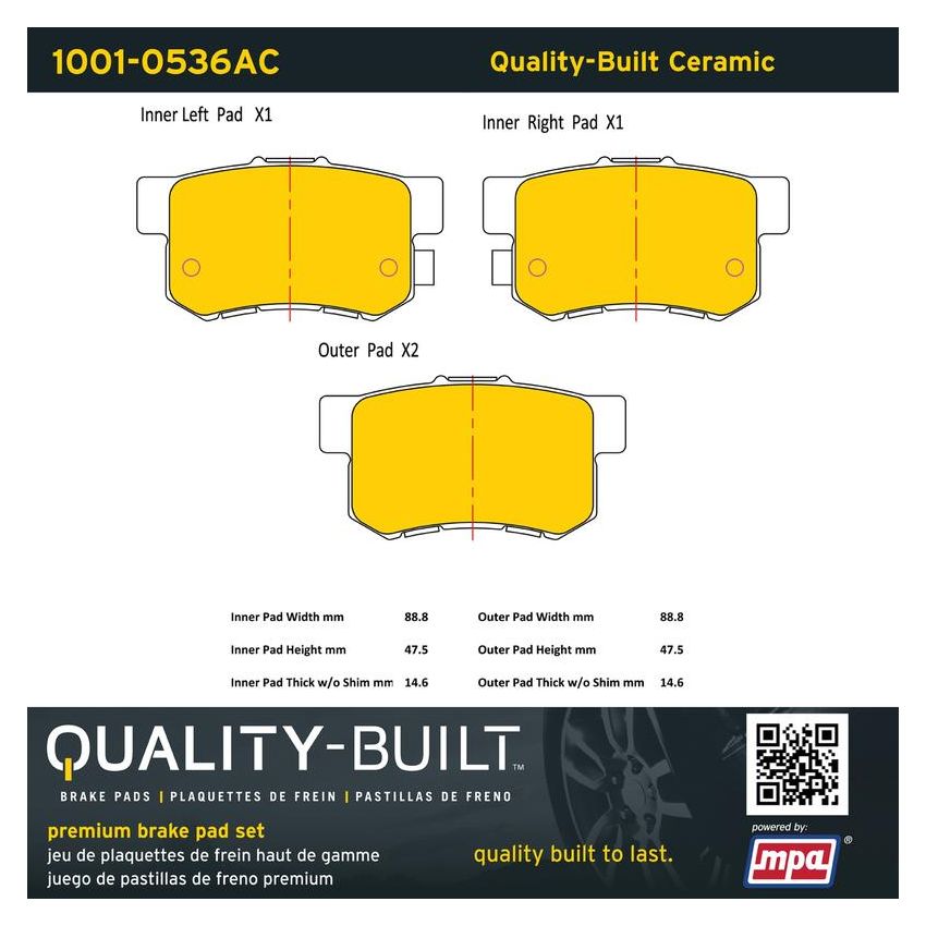 MPA 1001-0536AC Quality-Built Premium Ceramic Brake Pads w/ Hardware