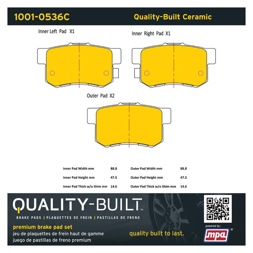 MPA 1001-0536C Quality-Built Premium Ceramic Brake Pads w/ Hardware