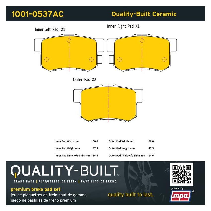 MPA 1001-0537AC Quality-Built Premium Ceramic Brake Pads w/ Hardware
