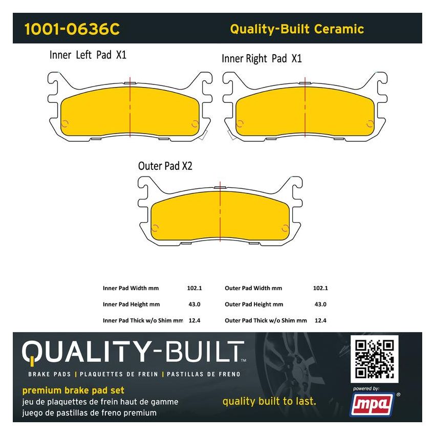 MPA 1001-0636C Quality-Built Premium Ceramic Brake Pads w/ Hardware