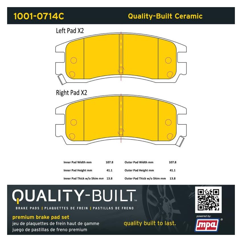MPA 1001-0714C Quality-Built Premium Ceramic Brake Pads w/ Hardware