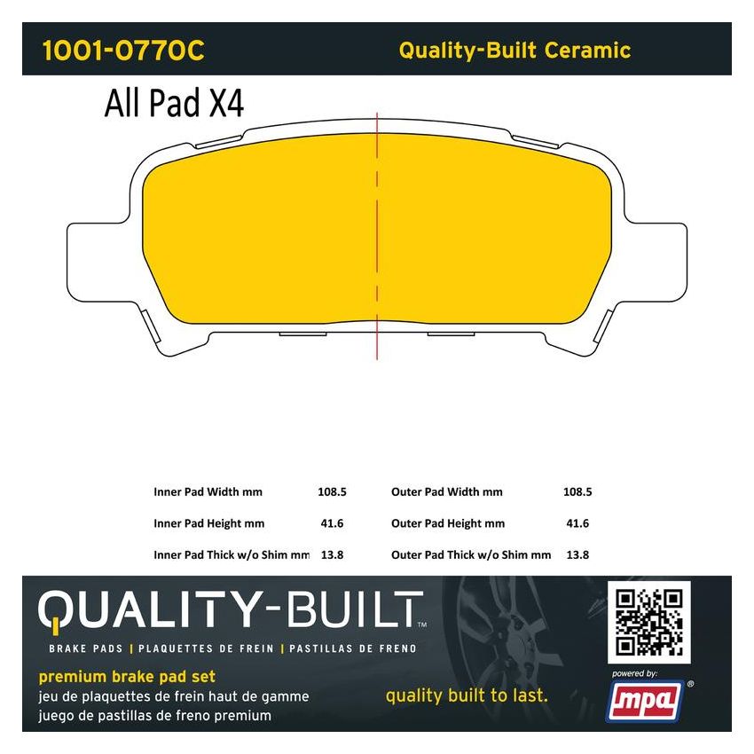 MPA 1001-0770C Quality-Built Premium Ceramic Brake Pads w/ Hardware