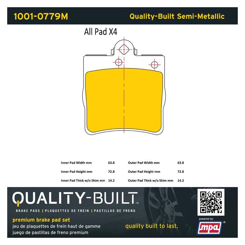 MPA 1001-0779M Quality-Built Premium Semi-Metallic Brake Pads w/ Hardware
