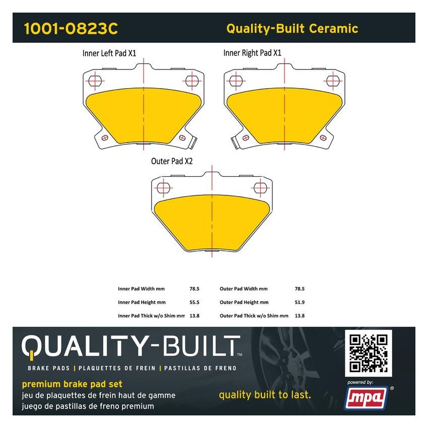 MPA 1001-0823C Quality-Built Premium Ceramic Brake Pads w/ Hardware