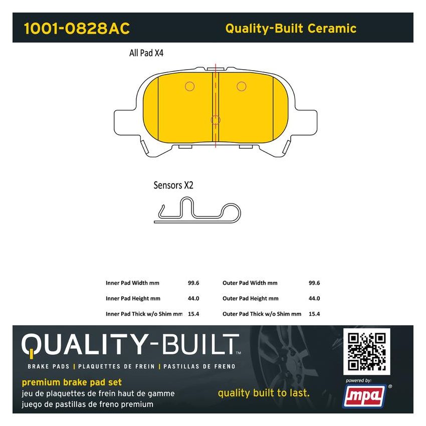 MPA 1001-0828AC Quality-Built Premium Ceramic Brake Pads w/ Hardware
