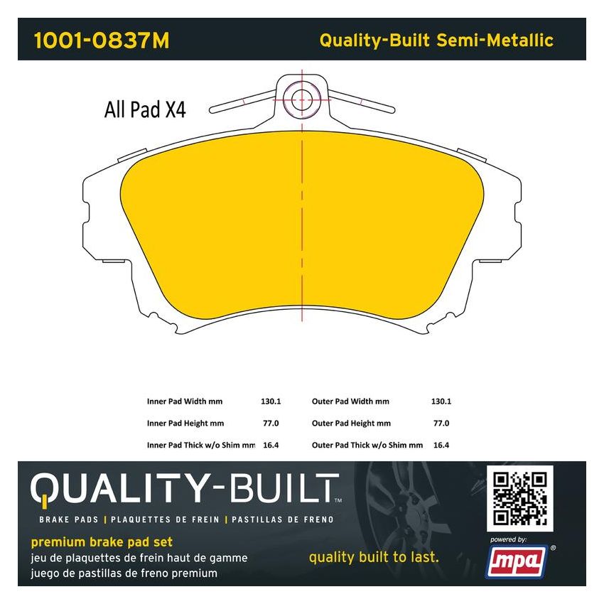 MPA 1001-0837M Quality-Built Premium Semi-Metallic Brake Pads