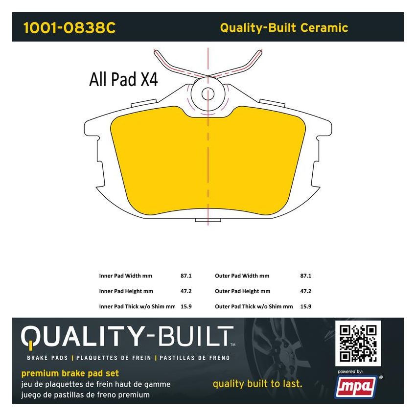 MPA 1001-0838C Quality-Built Premium Ceramic Brake Pads