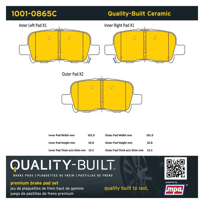 MPA 1001-0865C Quality-Built Premium Ceramic Brake Pads w/ Hardware