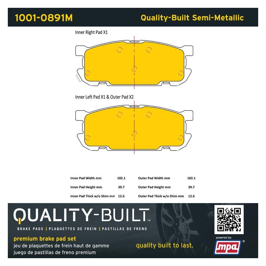 MPA 1001-0891M Quality-Built Premium Semi-Metallic Brake Pads