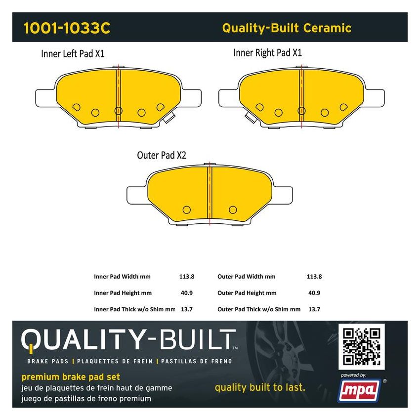 MPA 1001-1033C Quality-Built Premium Ceramic Brake Pads w/ Hardware