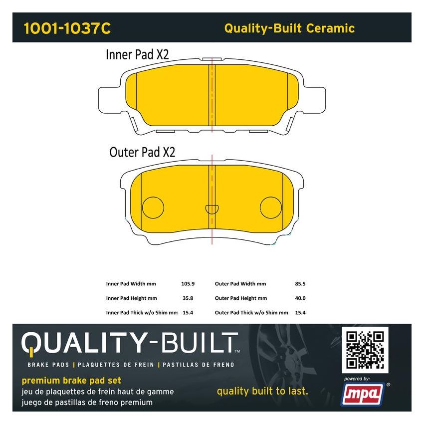 MPA 1001-1037C Quality-Built Premium Ceramic Brake Pads w/ Hardware