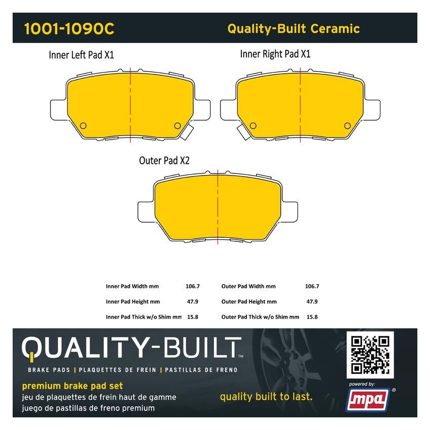 MPA 1001-1090C Quality-Built Premium Ceramic Brake Pads w/ Hardware